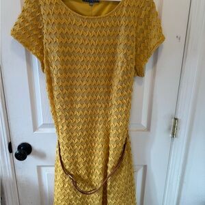 Sharagano Yellow Textured Midi Dress